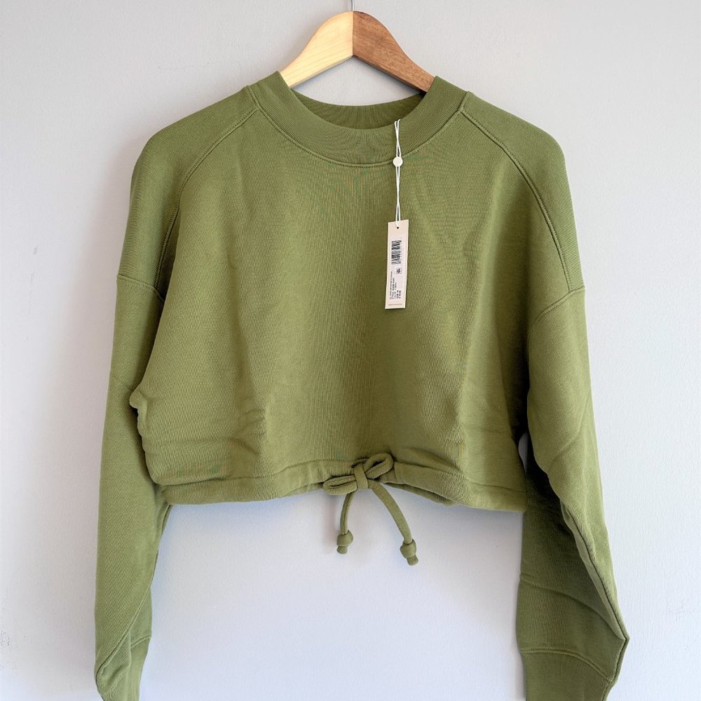 Rebecca Taylor NEW Light Olive Drawstring-Hem Crop Sweatshirt Women MEDIUM $195 - Picture 12 of 13